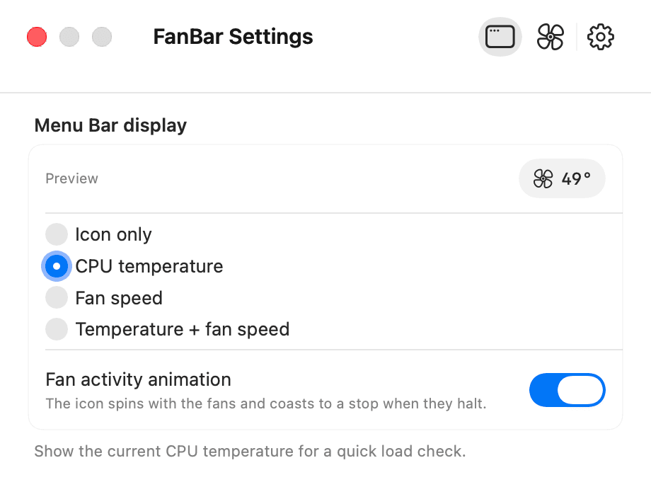 FanBar 浅色设置窗口截图